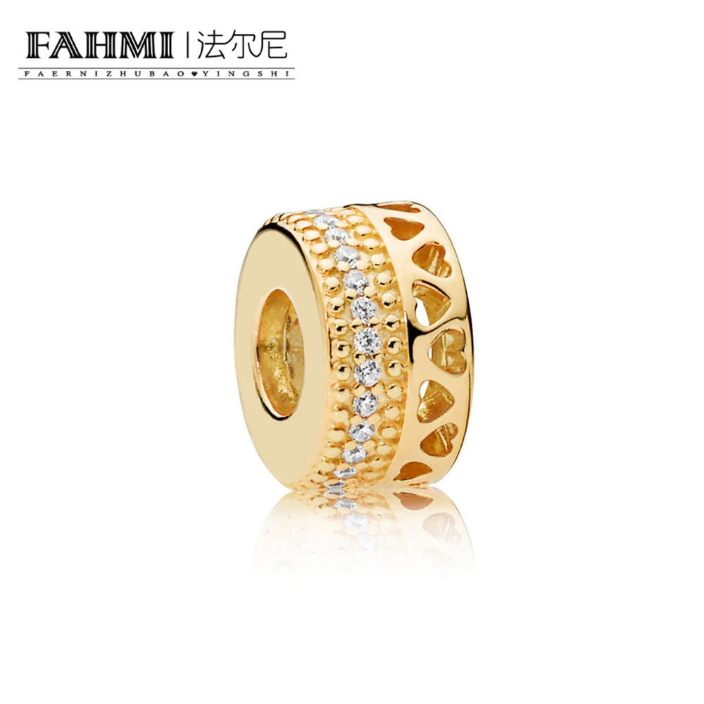 

FAHMI 100% 925 Sterling Silver 767415CZ SHINE HEARTS Charm SPACER Original Women Wedding Fashion Jewelry