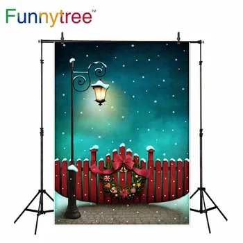 

Funnytree backdrop for photographic studio cartoon night winter view christmas view snow fence children background photobooth
