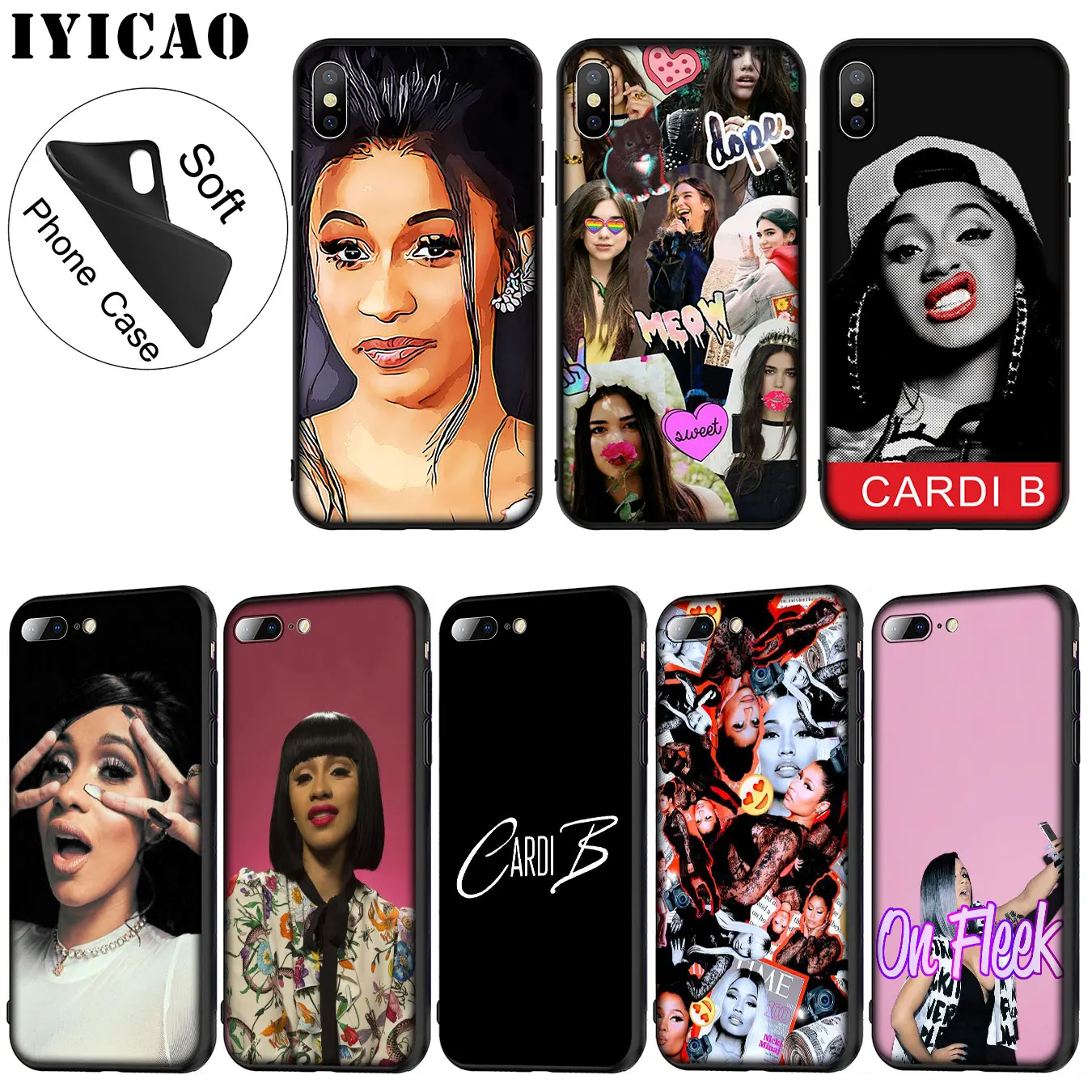 IYICAO CardiB pop Cardi B Soft Silicone Phone Case for iPhone XR X XS 11 Pro Max 6 6S 7 8 Plus 5 5S SE TPU Black Cover |