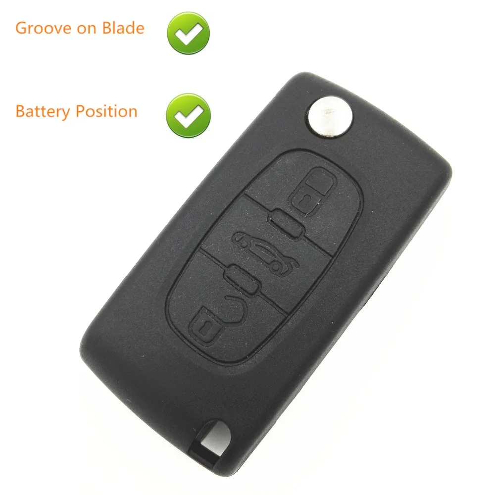 

Replacement 3 Button Folding Blank Key with Battery Place For Citroen C4 c4l c3 c2 c5 Flip Key shell Cover Fob Groove on Blade