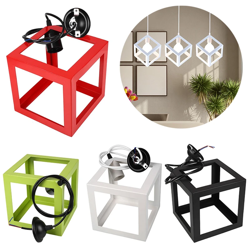 

Cereative E27 Bulb Cage Guard Ceiling Square Lamp Shade For Home Light Fitting Bar W/Cable