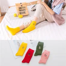 Милые кавайные носки для девочек с мультипликационным принтом фруктов, авокадо, банан, вишня, персик, meias, корейские забавные носки с вышивкой в стиле Харадзюку