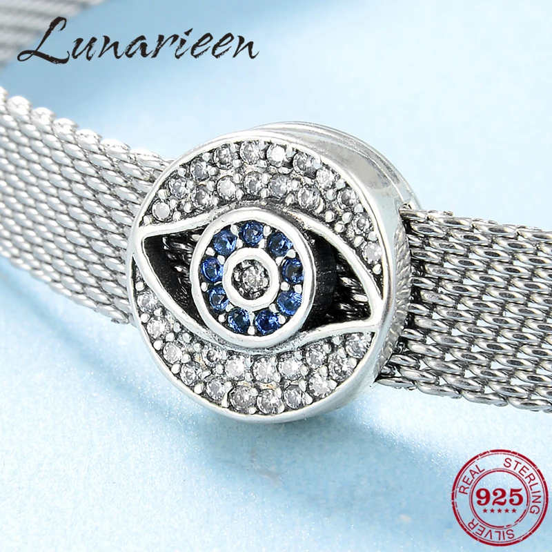 

Fashion 925 Sterling Silver Devil's Eye blue and clear Zircon clip Charms Beads Fit Reflection Charms Bracelet For Jewelry