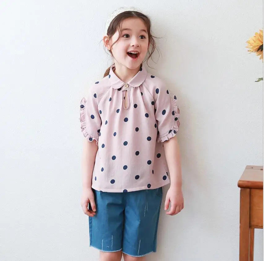 2017 Baby Girls Cotton Dot Cute T shirt , Princess Kids Sweet Top 5