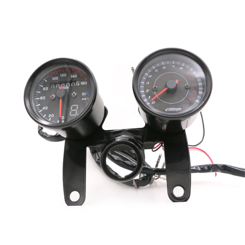 Black Universal Motorcycle Tachometer Speedometer LED Gauge 13K RPM For Cruiser Chopper Cafe Racer Old School ATV 