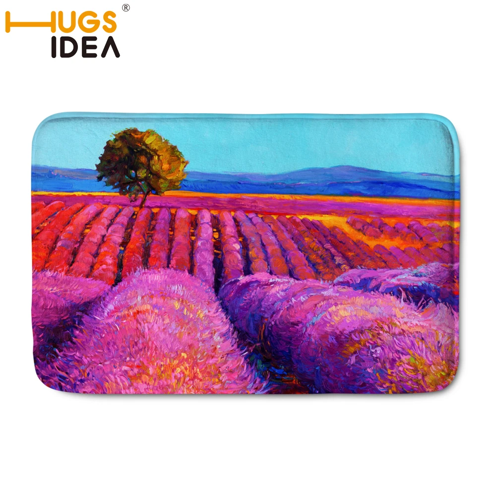 

HUGSIDEA Lavender Print Flannel Carpet for Living Room Tea Mat Bedroom Carpet Mat Non-slip Rug Blanket Hallway Parlor Carpet