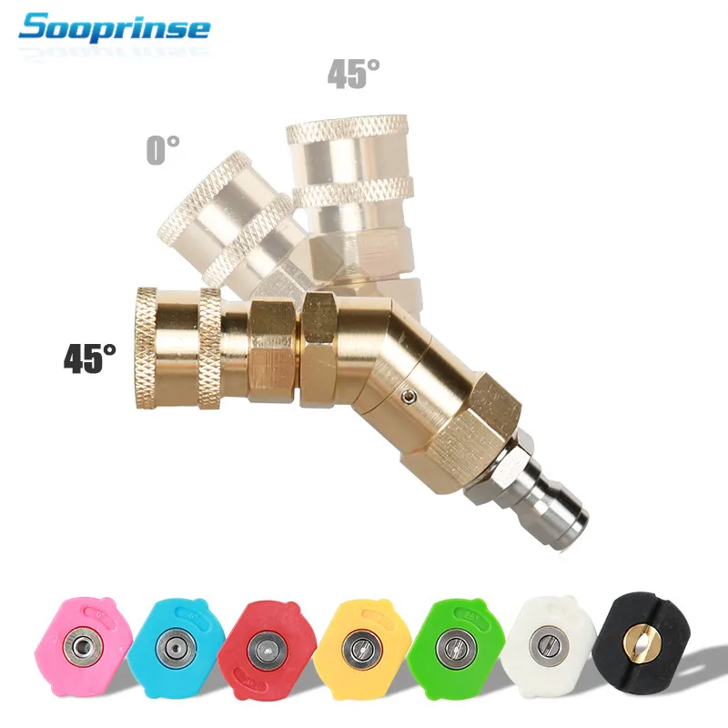 

Car Washer Spray Nozzle Tips Multiple Degrees,1/4 inch Quick Connector 5 Packs 3.0 GPM Pivoting Coupler and 7 Spray Nozzle Tips