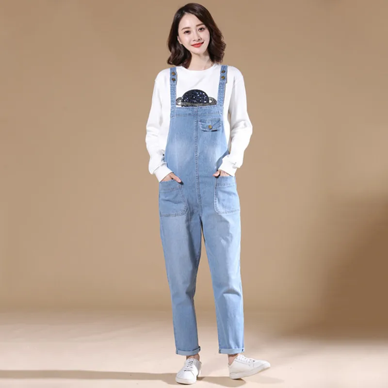 

Mori Girl Bib jean Pants Big size 8XL Harem Denim overalls Female cowboy Jumpsuits Suspenders Pockets Cargo Rompers AC32