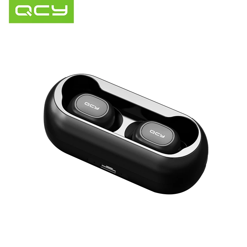 QCY QS1 T1C TWS Bluetooth V5.0 гарнитура спортивные беспроводные наушники 3D стерео наушники мини в ухо двойной микрофон с зарядной коробкой - Цвет: Black