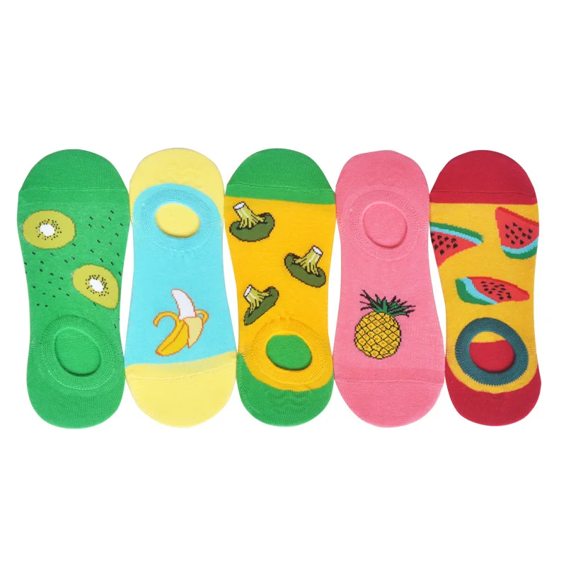 5pairs/Lot Spring Summer Autumn Women Invisible Boat Socks Cool Harajuku No Show Girls Cotton Socks with Lovely Fruits Patterns