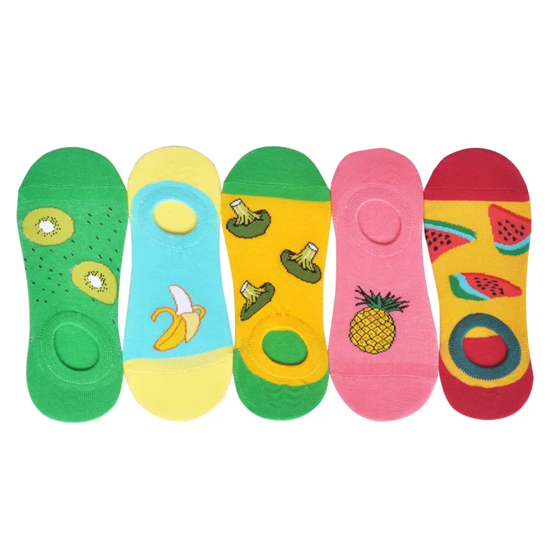

5pairs/Lot Spring Summer Autumn Women Invisible Boat Socks Cool Harajuku No Show Girls Cotton Socks with Lovely Fruits Patterns