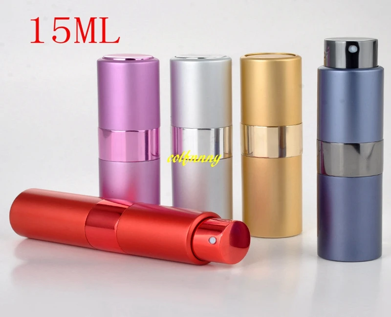 

500pcs/lot Fast shipping 15ml Rotation Refillable Perfume Bottle Aluminum Spray Atomizer Empty bottles For Travel