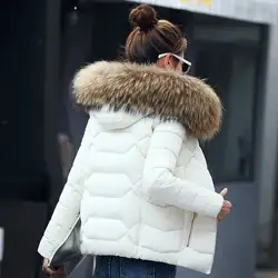 Женский зимний пуховик с меховым воротником, женское короткое теплое пальто с капюшоном, зимнее пальто