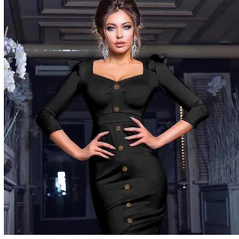 

wholesale Autumn And Winter New dresses Black Long sleeve Stylish and elegant cocktail Party bandage Dress(L2639)