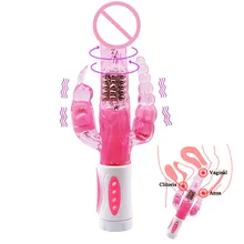 Dingye Triple Vibrator Rabbit Dildo Vibrator 12 Speed Rotating Anal Plug Prostate Massager Adult Sex Toy Sex Product for Man