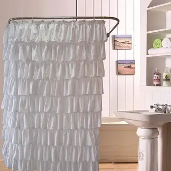 

Plain Colour Waterproof Corrugated Edge Shower Curtain Ruffled Bathroom Curtain Decoration