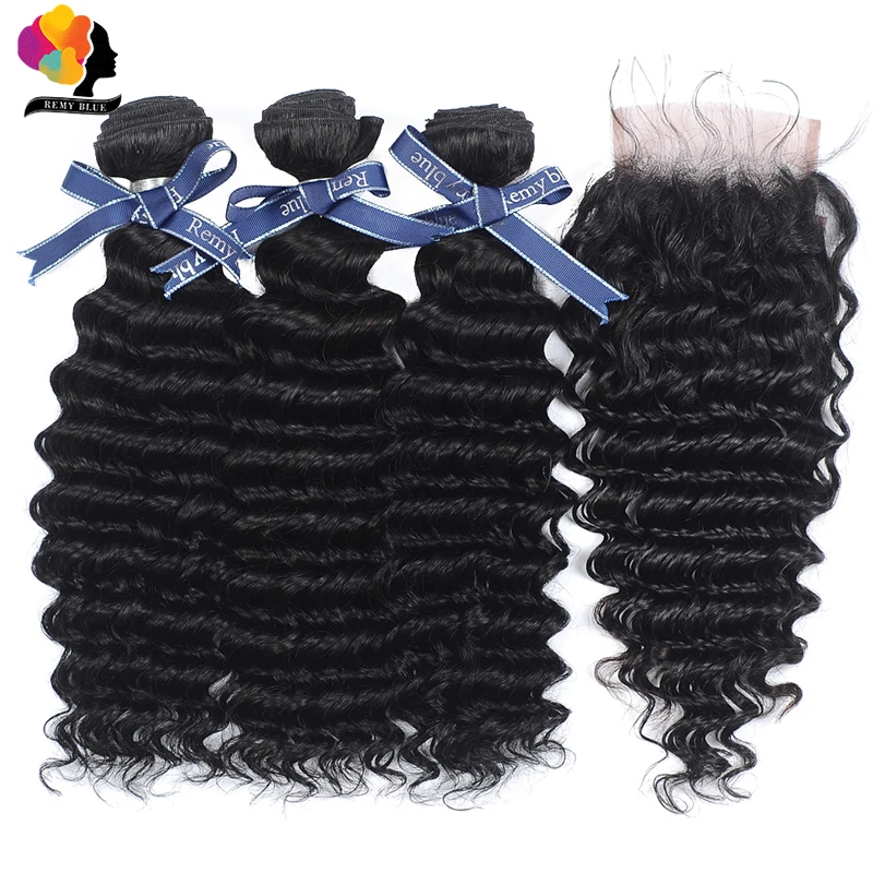 

Brazilian Deep Wave Bundles With Closure Natural Black Color Human Hair Weaves With Closure 100 Remy Hair 3 Bundles With Closure