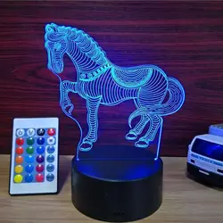 Светодио дный светодиодный свет лошадь 3d лампа 7 цветов Изменение дистанционного переключателя маленький ночник цветные огни атмосфера