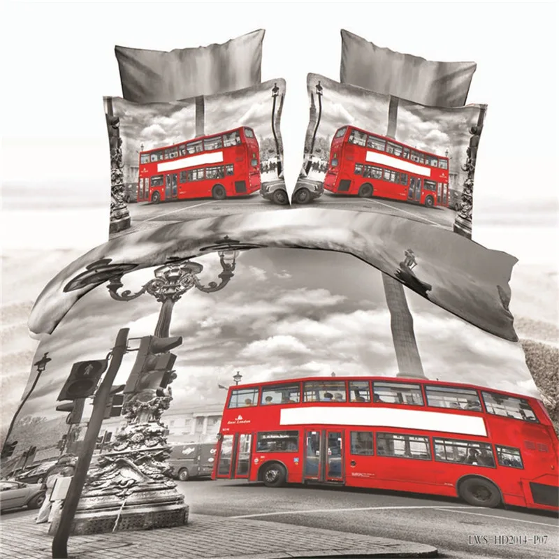 

Ms.O Custom Made City Scenic Print Duvet Cover Set Eiffel Towel London Bridge Block New York Bus Bedding Set Bed Sheet Set Linen