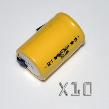 

10PCS Sub C 4/5SC 1.2V rechargeable battery 1800mah 4/5 SC ni-mh nimh cell with welding pins tab for electric drill
