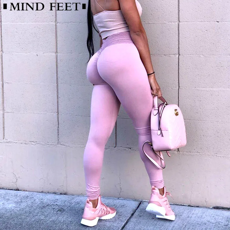 

MIND FEET Women Leggings Summer Stretch Knitted Push Up Hip Lady Sexy Sportswear Bodybuilding Wide Waist Sporting Skinny Pants