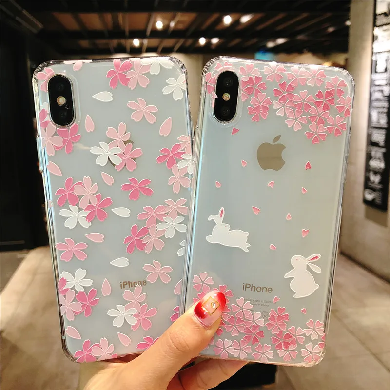 Girlish little fresh petal bunny mobile phone patternTransparent case shell TPU Case for iphone8 7 6 6S PLUS X 5 SE |