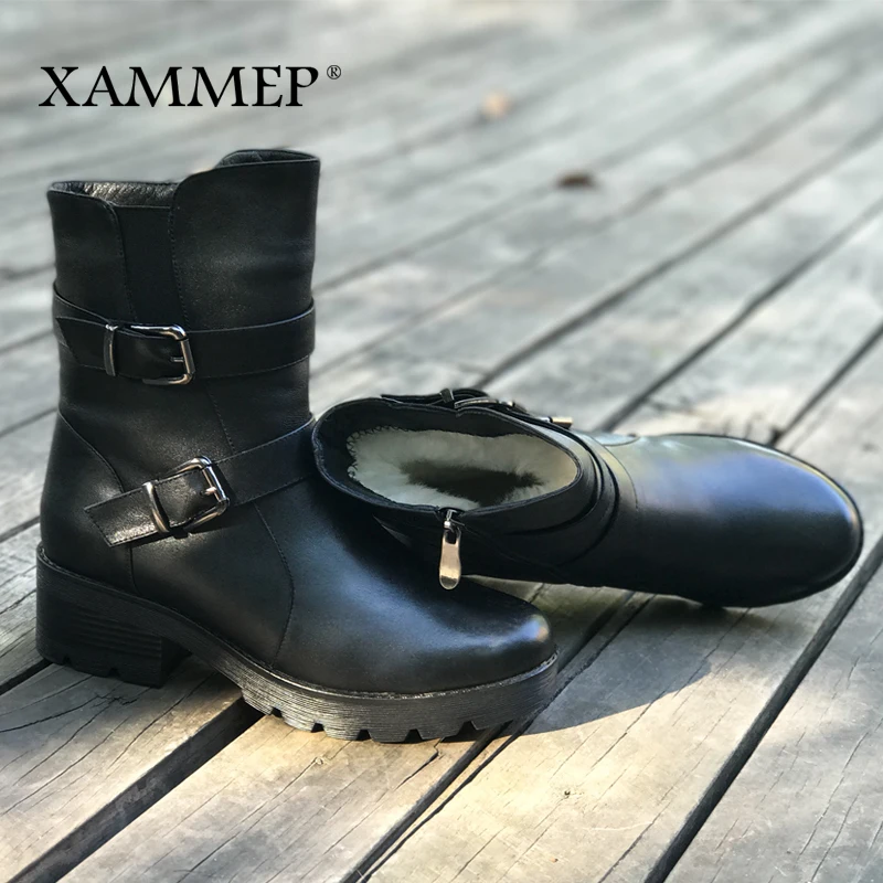 Женские зимние ботинки Xammep из натуральной кожи сапоги шерсти на платформе до