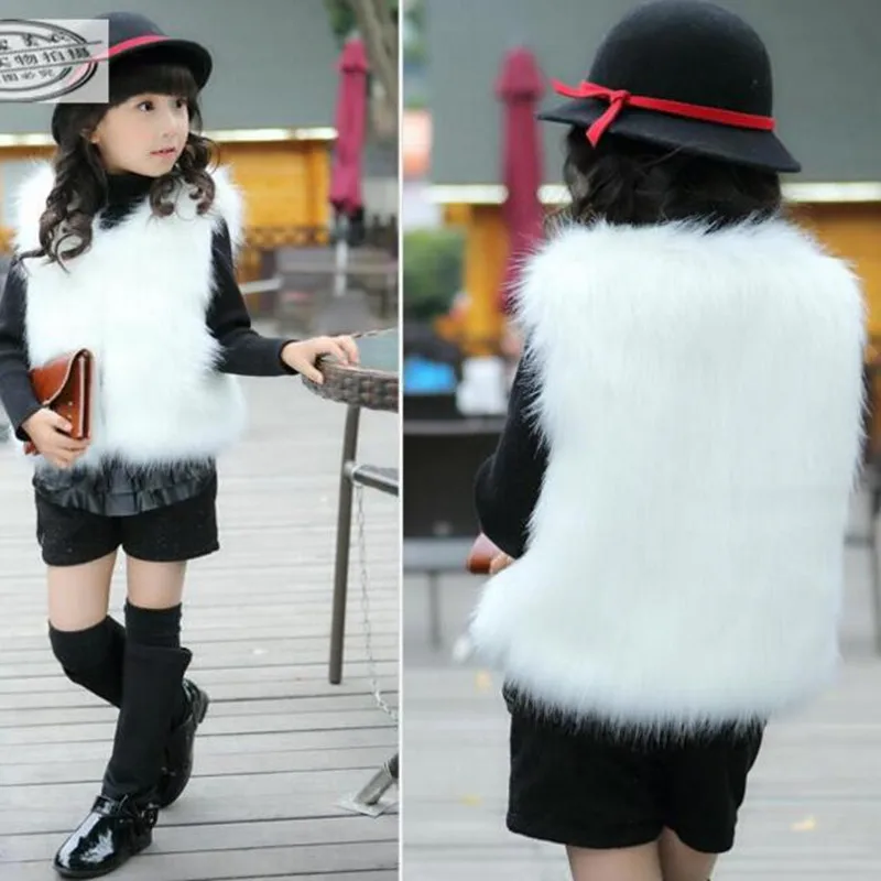 Fashion New Baby Girl Vest Tops Autumn Winter Coat Elegant Girls Vests Kids Tan Faux Fur Wool Children's Outerwear JW0239