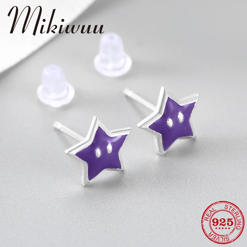 

Fashion 925 Sterling Silver Purple Enamel little Stars shape small Stud Earrings Women DIY Party Girls Gifts