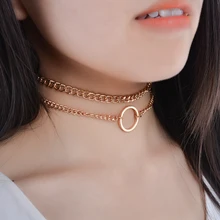 IngeSight. Z панк стиль медный круг кулон чокер ожерелье двойных слоев шеи воротник для женщин и девушек ожерелье ювелирные изделия