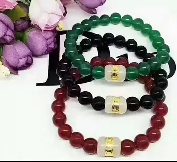 

Natural crystal chalcedony bracelet green agate beads hand beads with hetian jade transport beads.