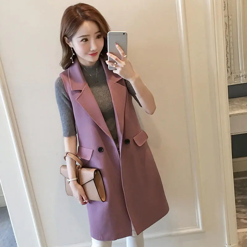 

Long Suit Vest Women Casual Slim Sleeveless Suit Jacket Female Blazer Vest Coat Waistcoat Office Lady Elegant Vest Jacket Q1627