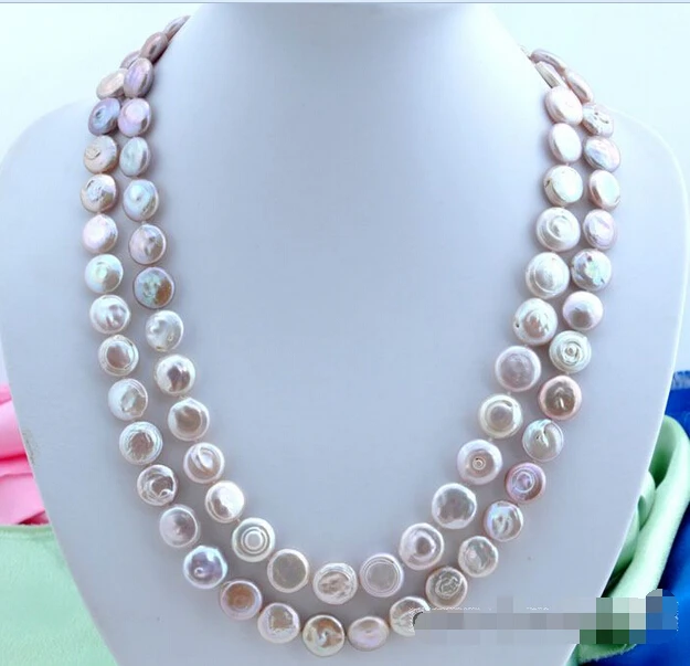 

FREE shipping>>>>50"15mm lavender coin freshwater cultured pearl necklace new