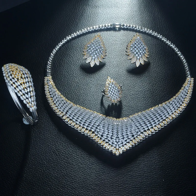  Be 8 ensemble de bijoux de mariée Design géométrique de luxe 2 tons AAA cubique zircone mode nigéri