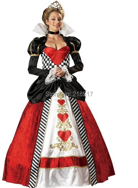 Free Shipping Queen Costume Black Red Elegant Deluxe Queen Of Hearts