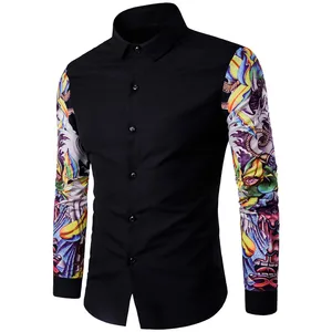 Men's Shirt Pattern Design Long Sleeve Floral Flowers Print Slim Fit Men Casual Shirt Fashion Men Dress Shirts