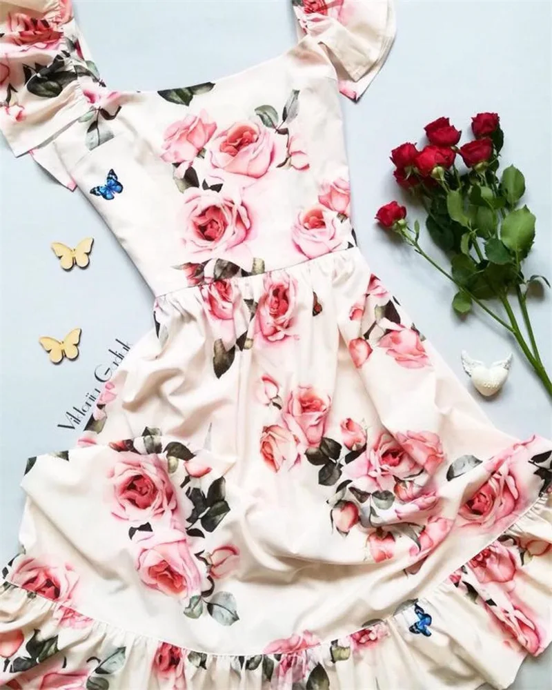 Family Mom Daughter Sleeveless Flower Dress Ruffle Matching Mother And Daughter Dresses Family Look Mommy and me Clothes Dress (5)