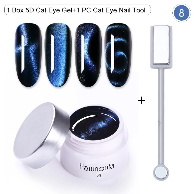 

Harunouta Magnetic Cat 5D Eye UV Gel Nail Polish Magnet Laser Nail Art Varnish Starry Sky Jade Effect Soak Off UV Gel with Stick