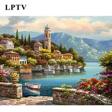 Теплая морская картина с пейзажем по номерам Бескаркасный классический пейзаж, расписанный вручную украшение дома Diy упражнения подарки