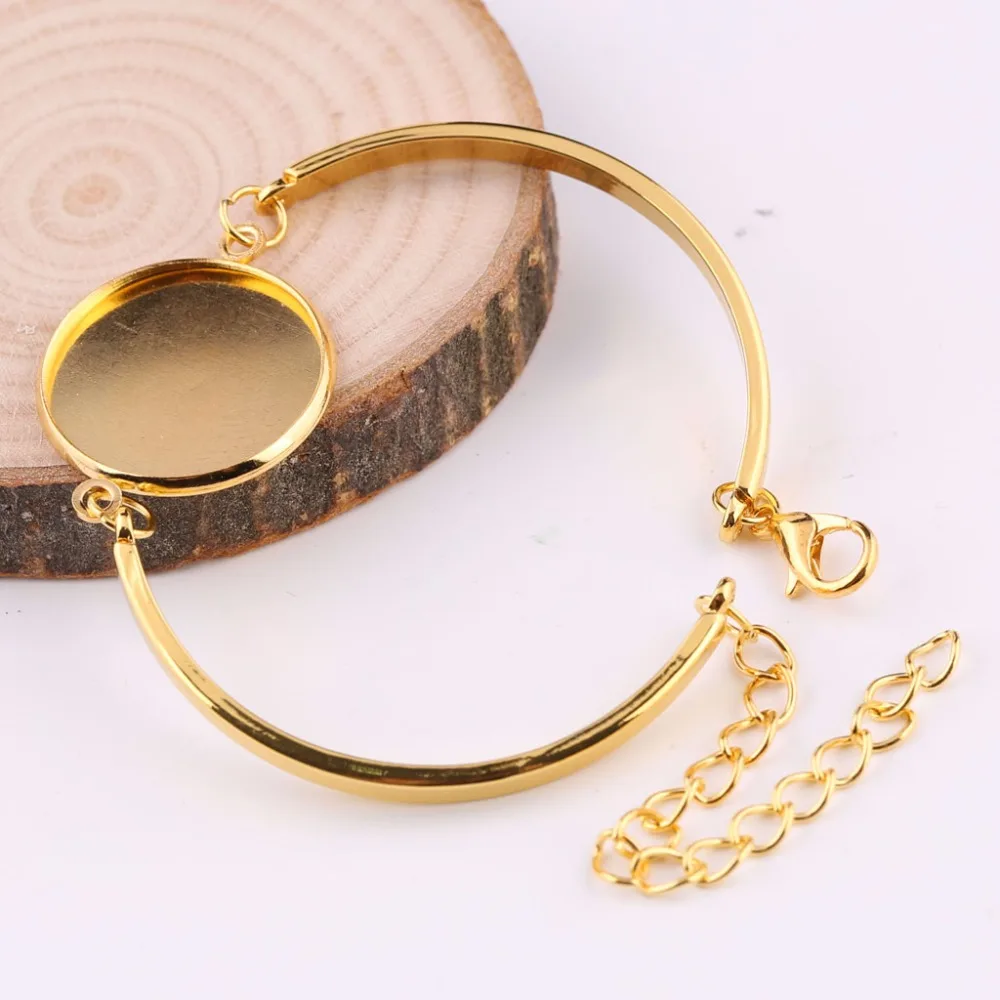 onwear 10pcs fit 20mm round cabochon bracelet blanks gold plated metal