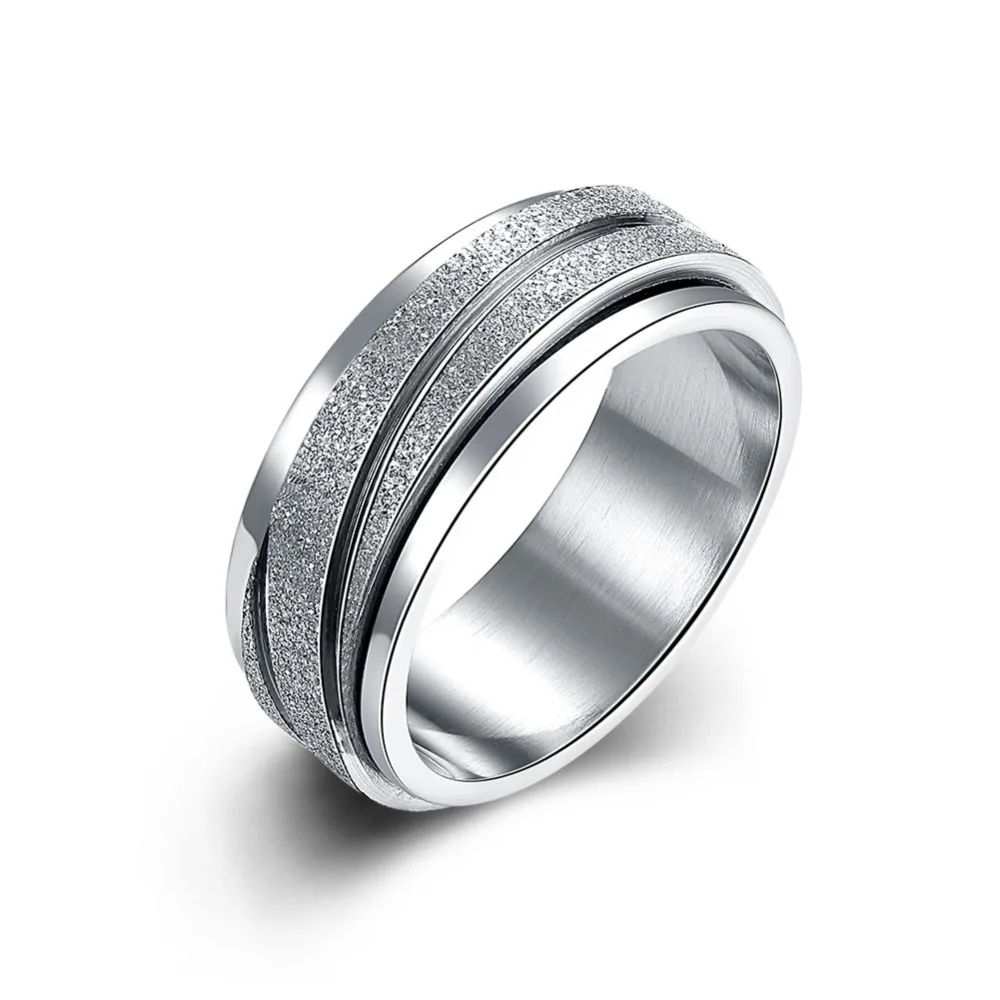 Fashion Korean Female's Finger Ring Striated Titanium Steel Spinner Rings Women Silver Tone Wedding Rings Pair Sandish Alliance