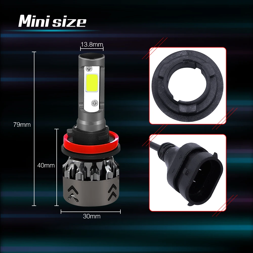 

2PCS Car Light Mini6 H8/H9/H11 Car Headlight Led Light Bulb 8000LM 12V Fog Lamp Auto 6000K COB Chip 6063 aviation aluminum