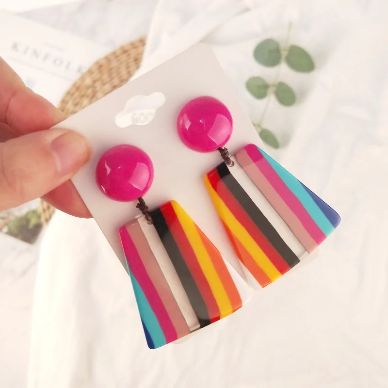 Vintage Fashion Resin Long Big Drop Earrings for Women Geometric Stripe Acrylic Dangle Earring For Girls Elegant Jewelry Brincos (4)