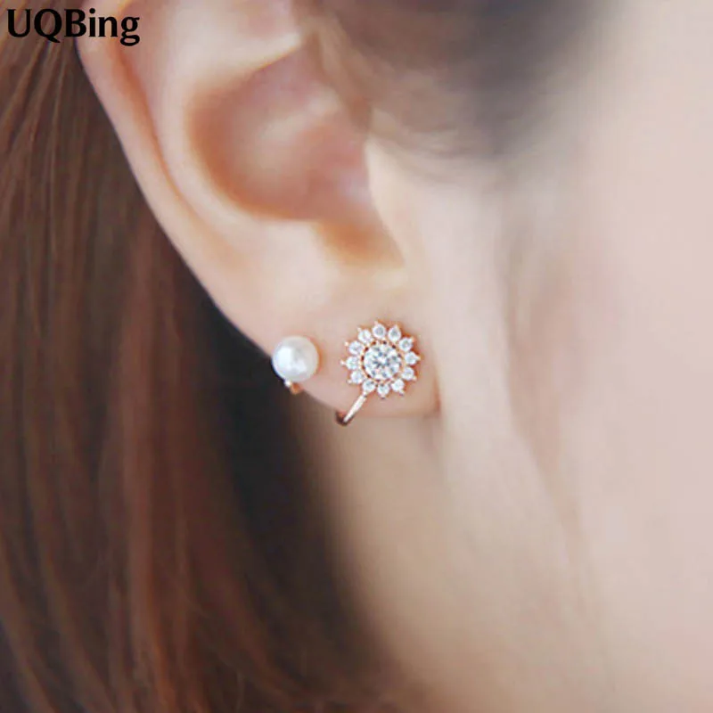 3 Colors Crystal Flower Stud Earrings Fashion Pure 925 Silver Pearl Stud Earrings Jewelry
