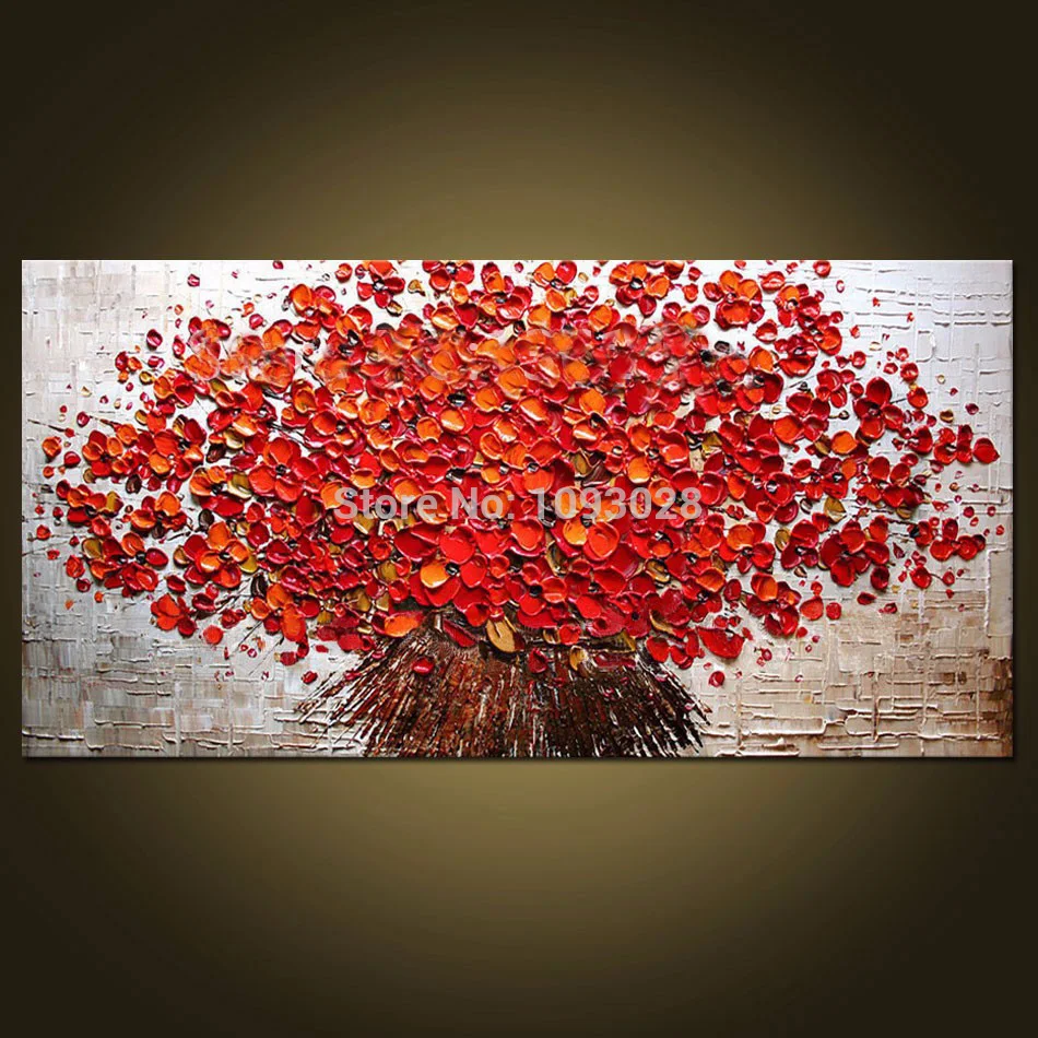 

100% Hand Paitned Free Shipping Large Abstract Solid Red Knife Flower Picture on Canvas Painting Wall Pictures For Living Room