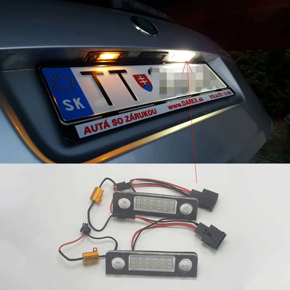 2X Car LED License Plate Lights For VW Skoda Octavia 1Z Roomster 5J