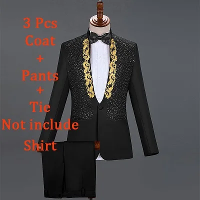Английский стиль формальные мужские костюмы Стразы блейзеры брюки наборы певец и ведущий концертный мужской сценический наряд свадебное платье DT756 - Цвет: Black