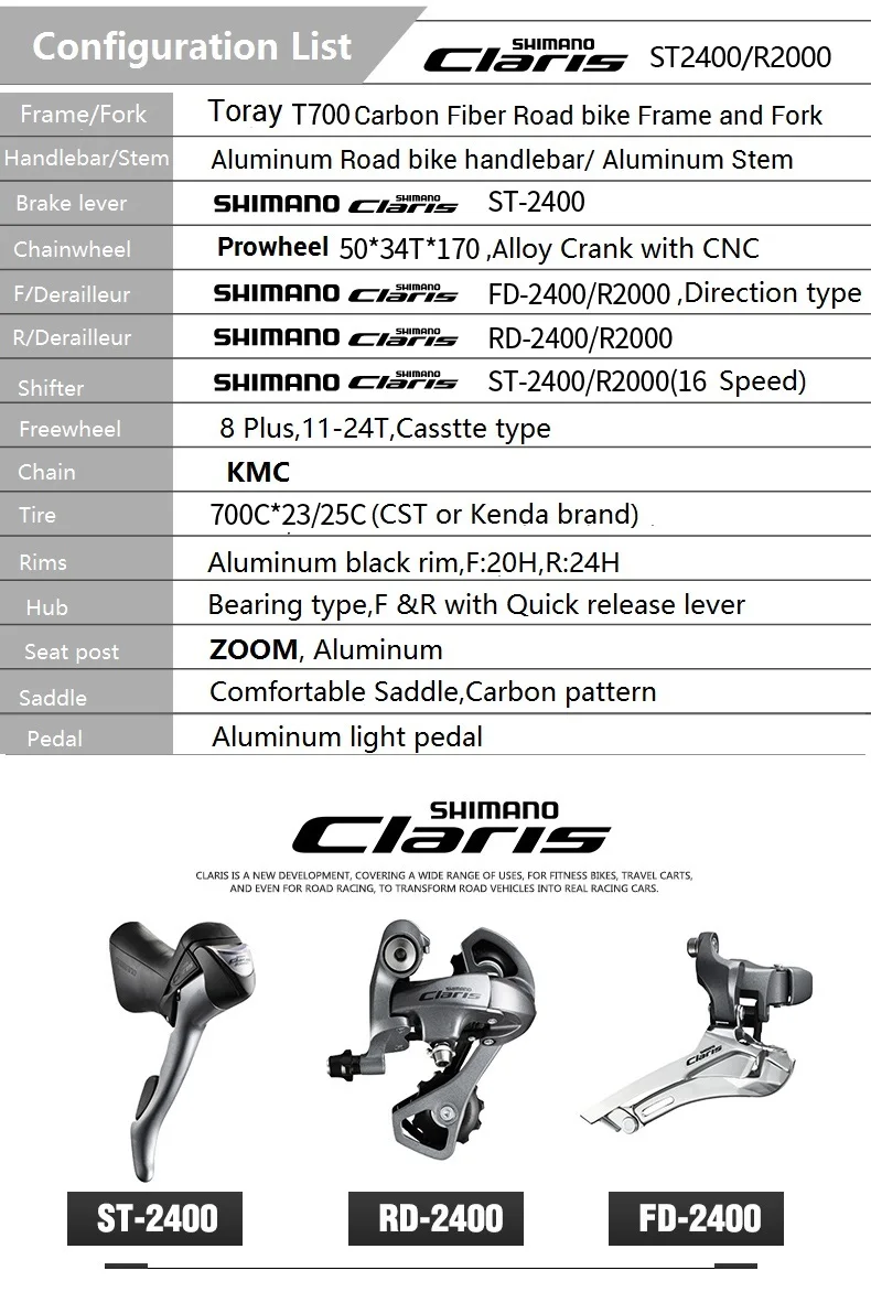 Top EUROBIKE 700C Full Carbon Fiber 47cm Frame Complete Racing  Bicycle 16 Speed  Claris 2400 Gears  Road Bike 4