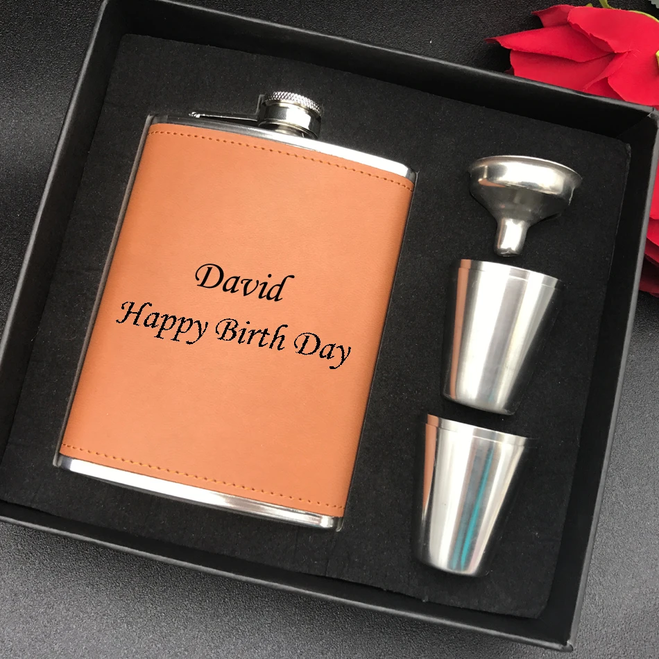 Personalised stainless steel hip flask 8oz with 4 cups and funnel set ,Free engraved , any message or Name engraved free