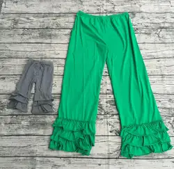 Рождество для девочек зеленый Штаны новый стиль высокого качества с тройной оборкой эластичная талия полная длина брюки детская одежда